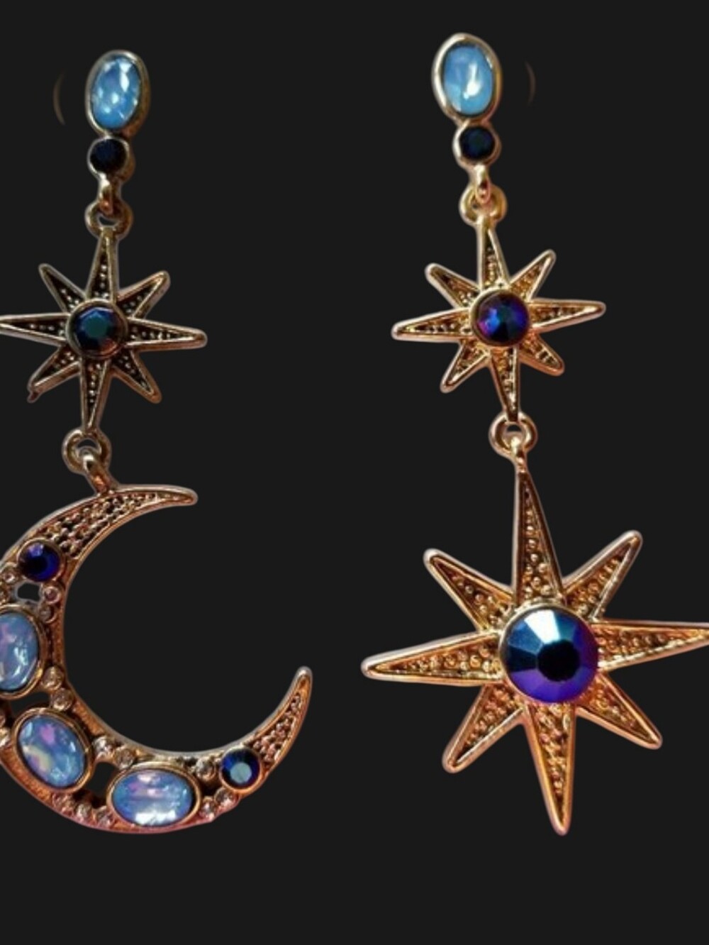 🌙⭐Betsey Johnson Mismatched Moon & Stars Celestial Dangle Earrings - NWOT